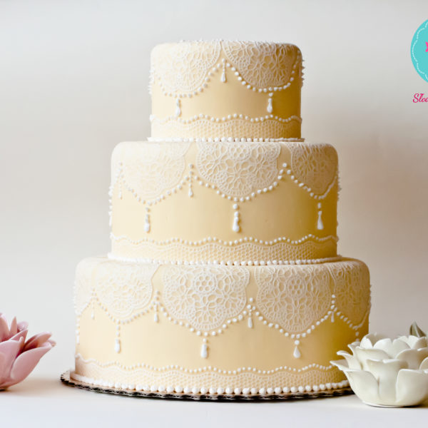 S46 - tort na ślub, wesele, ślubny, weselny, koronkowy, artystyczny, elegancki, piętrowy , cake, warszawa, z dostawą, żółty