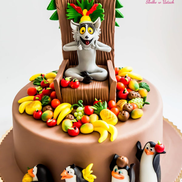 U97 - tort urodzinowy, na urodziny, dla dzieci, artystyczny, madagaskar, król julian, pingwiny z madagaskaru, warszawa, z dostawą,