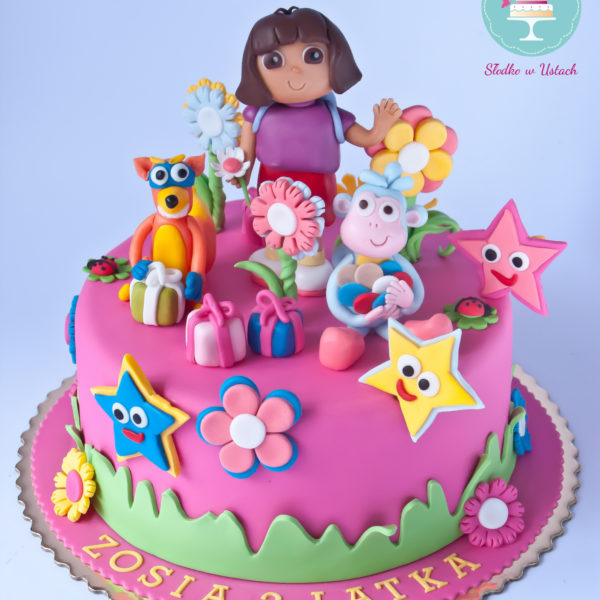 U209 - tort urodzinowy, na urodziny, dla dzieci, dora, poznaje świat, artystyczny, warszawa, z dostawą,