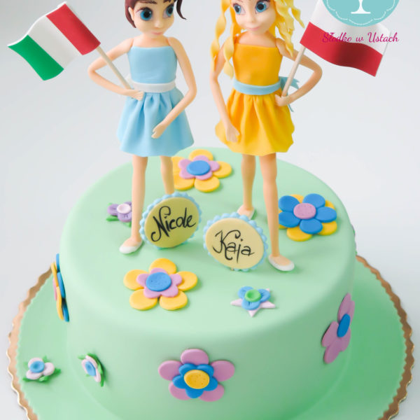 U259 - tort urodzinowy, na urodziny, dla dzieci, artystyczny, przyjaciółki, dziewczynka z kwiatkami, warszawa, z dostawą,