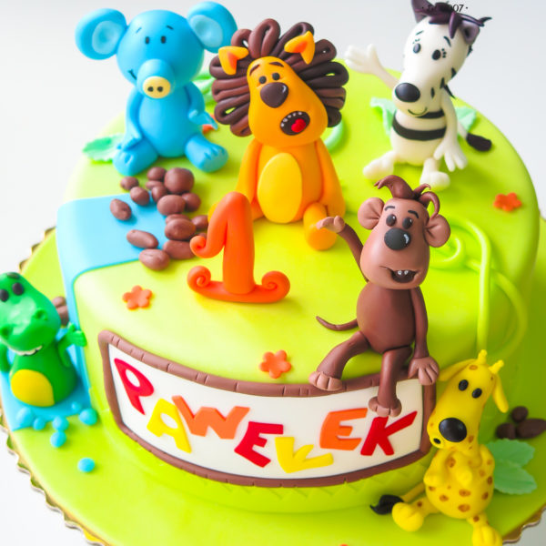 U364 - tort urodzinowy, na urodziny, dla dzieci, raa raa, hałaśliwy lew, artystyczny, zwierzątka