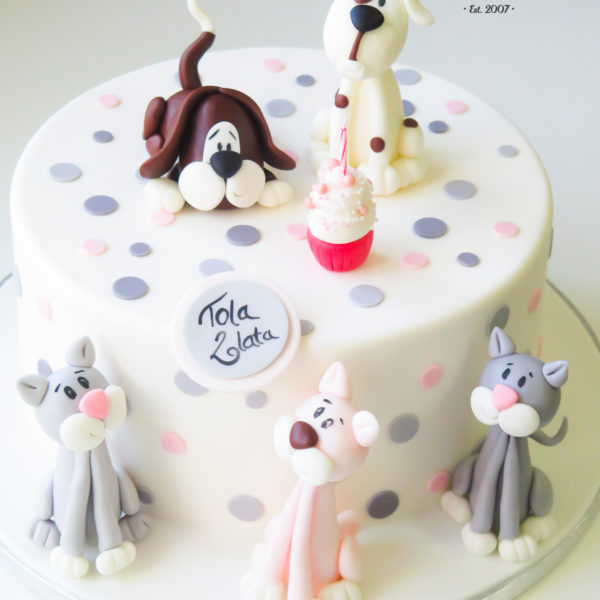 U425 - tort urodzinowy, na urodziny, dla dzieci, artystyczny, kotki, pieski, warszawa